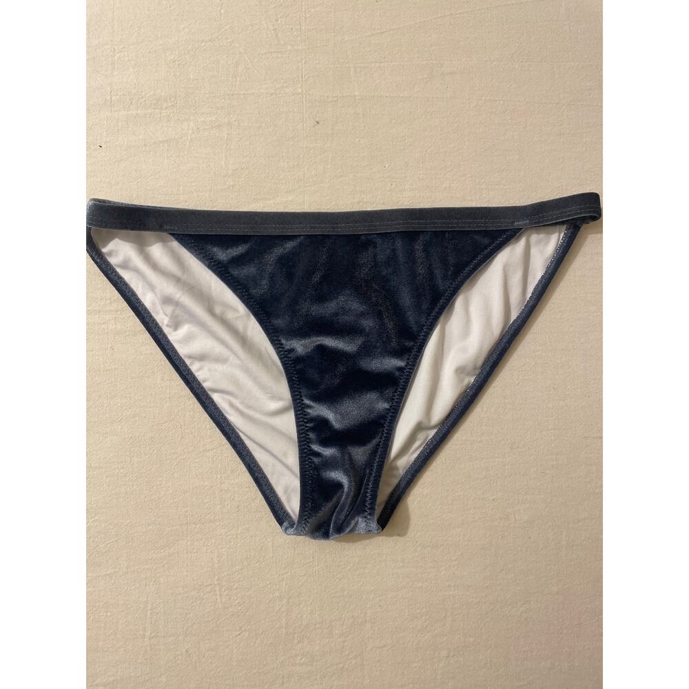 Cupshe Swim Women‎ Sz M Bikini Bottom Velvet High Waist Swimwear Blue/Gray NWT